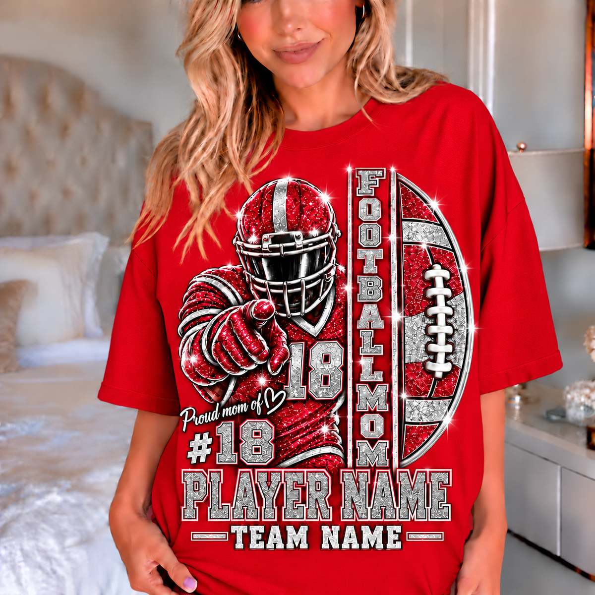 Red — personalized Football Mom printed glitter
