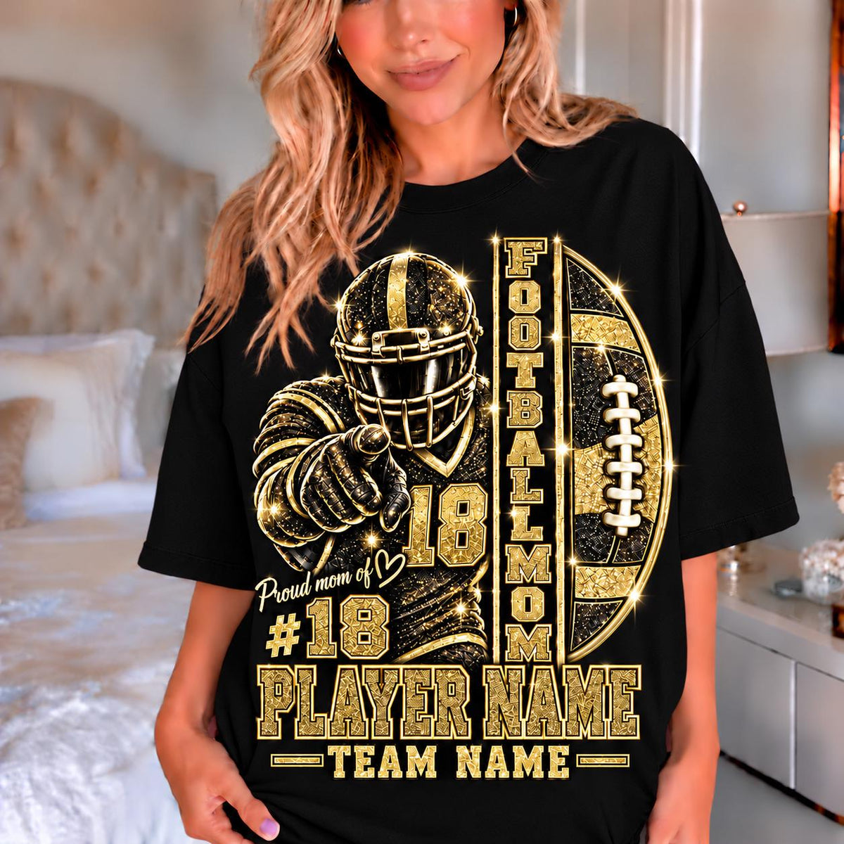 Personalized Football Mom Shirt — Player Name & Team Name, Printed Glitter