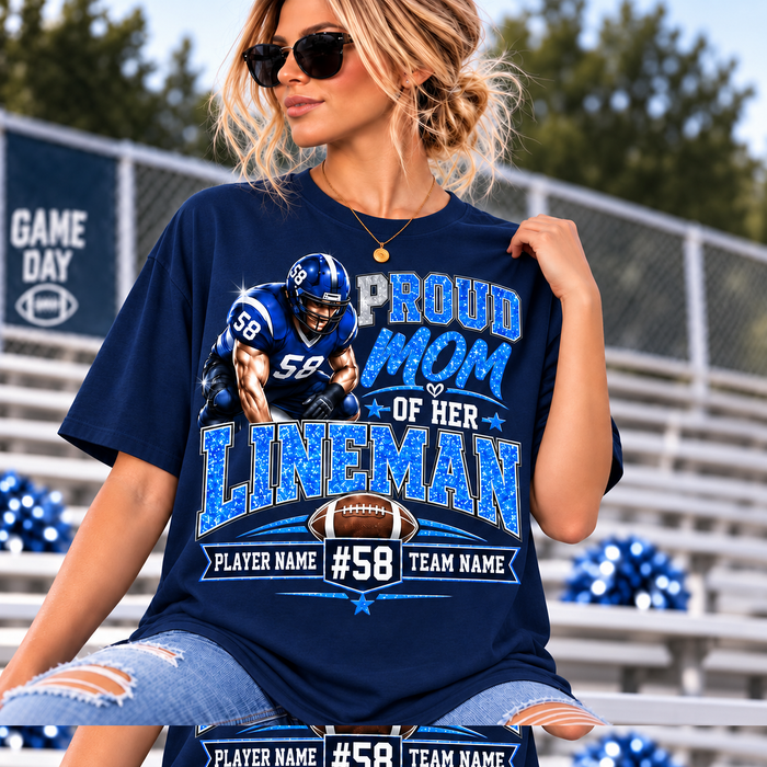 Personalized Lineman Mom Football Shirt premium navy mockup