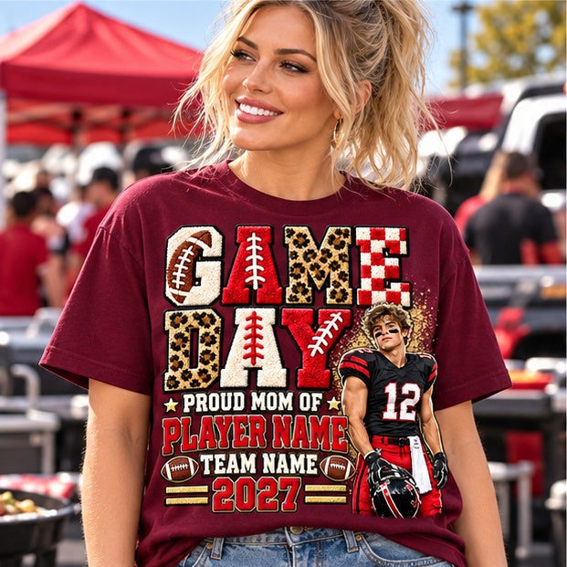 Game Day personalized shirt maroon lifestyle mockup