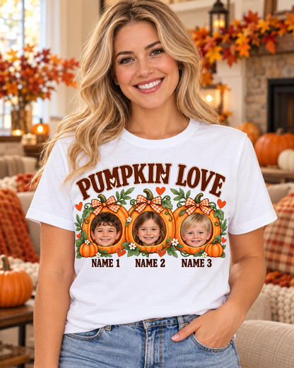 PUMPKIN LOVE – front lifestyle mockup with three example child photos