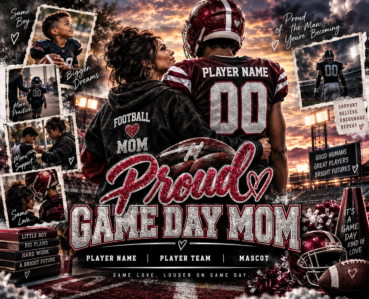 Football mom and son's story collage artwork customizable name and team