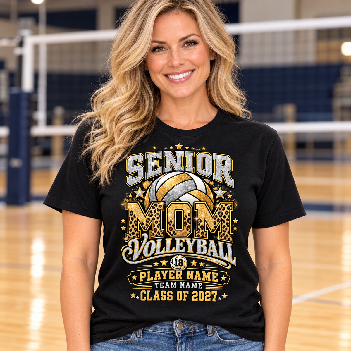 Black Gold personalized Senior Mom Volleyball shirt