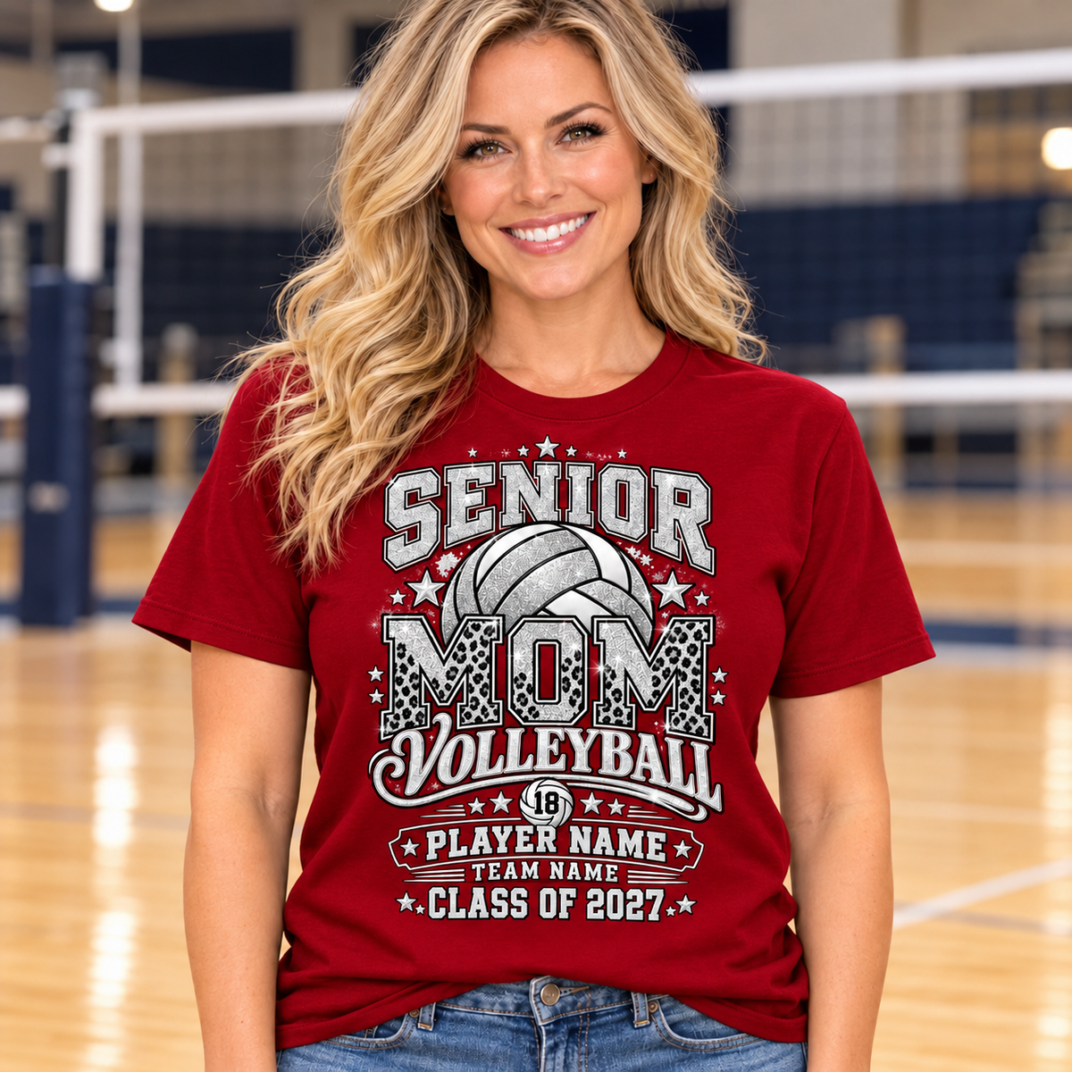 Red Silver personalized Senior Mom Volleyball shirt